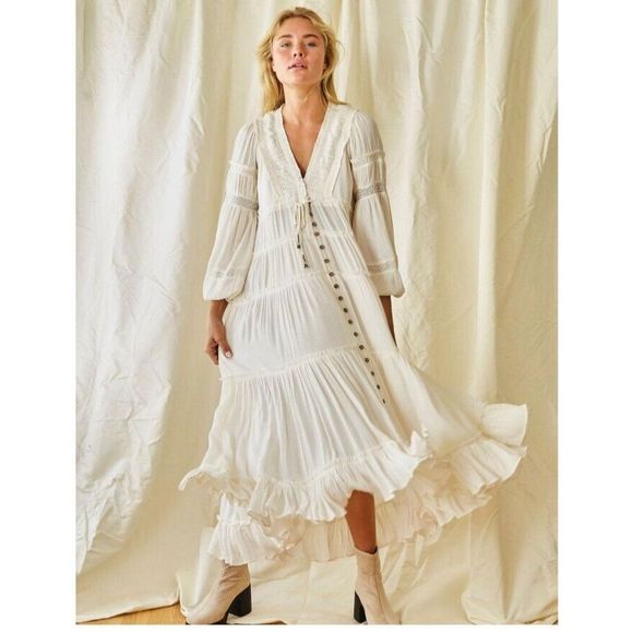 Free People Dresses & Skirts - Free People Dress Cassie Ivory Maxi Bohemian Dress Size Small